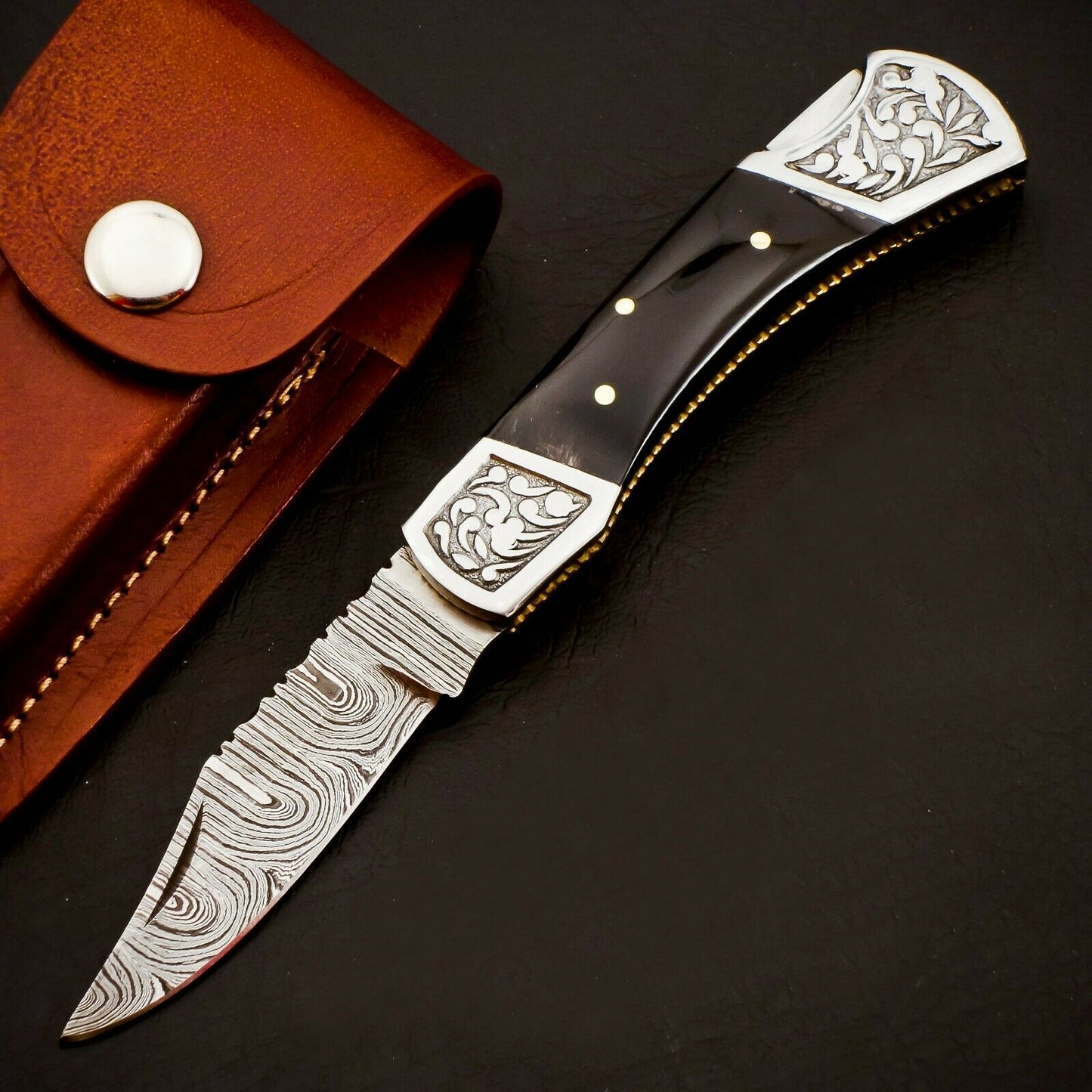 HS-1110 Custom Hand Forged Damascus Steel Back Lock Resin Handle Knife