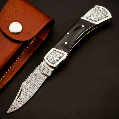 HS-1110 Custom Hand Forged Damascus Steel Back Lock Resin Handle Knife