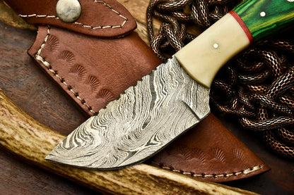 HS-683  Custom Handmade Damascus Steel Skinner Knife - Beautiful Bone Wood Handle