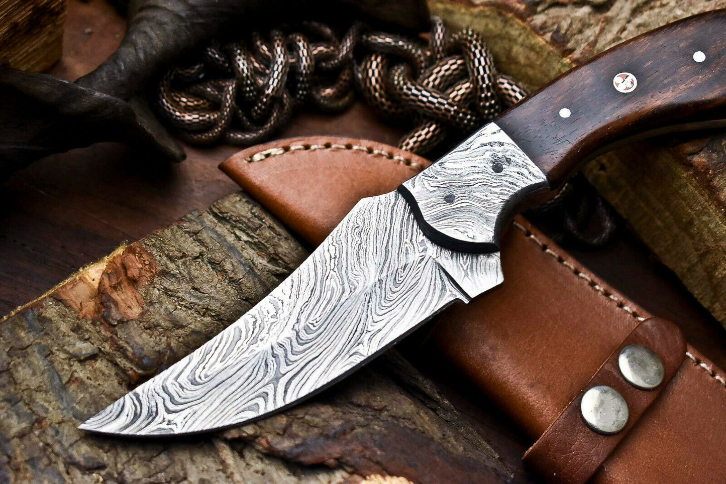 HS-700 Custom Handmade Damascus Steel Skinner Knife - Beautiful Wood Handle