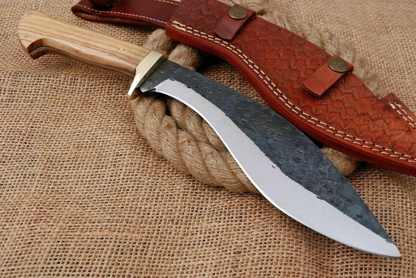 HS-879 Custom Handmade Railroad Steel Hunting-Kukri knife With Wood Handle