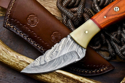 HS-684 Custom Handmade Damascus Steel Skinner Knife - Beautiful Bone Wood Handle