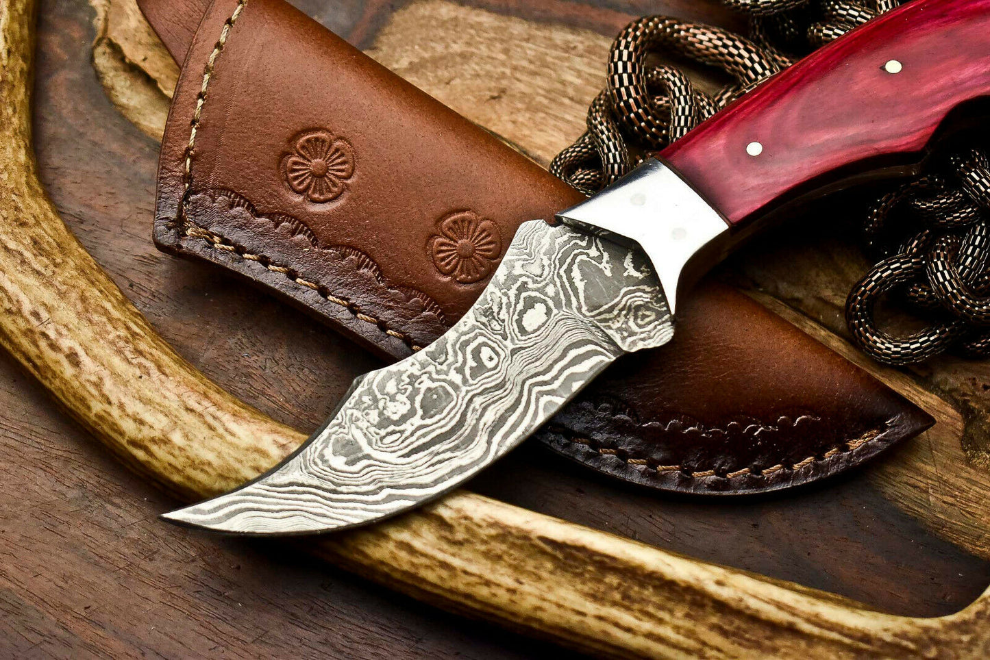 HS-693 Cutlery | Custom Handmade Damascus Steel Skinner Knife - Beautiful Hard Wood Handle