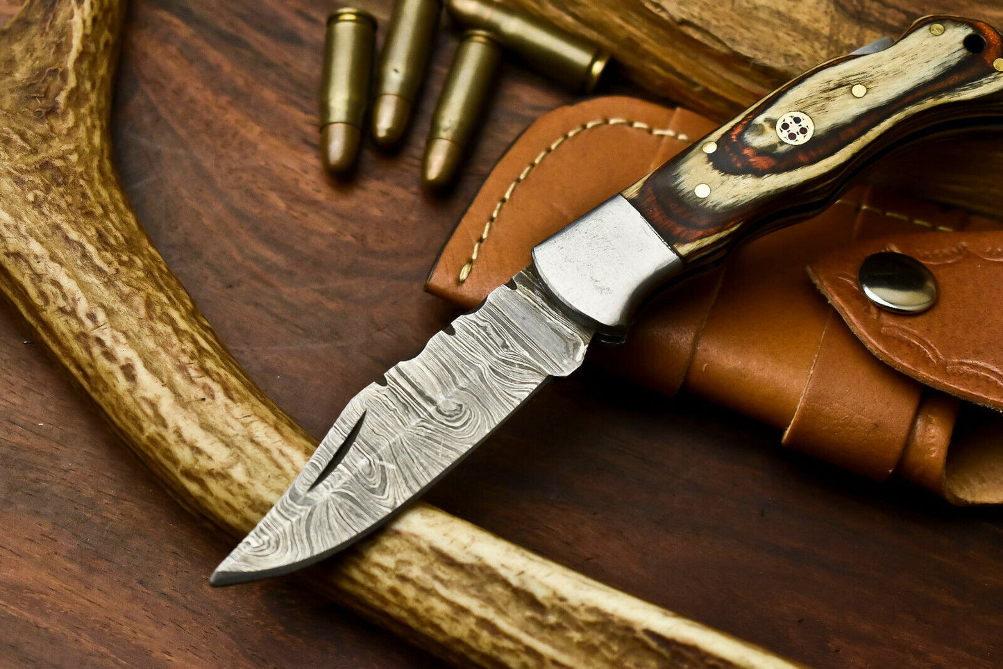 HS-1125 ''  Hand Made Damascus Steel Blade Back Lock Folding Knife