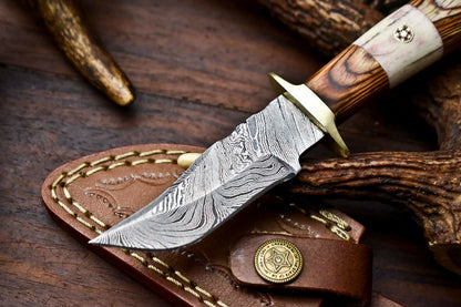 HS-413 | Custom Handmade Damascus Steel Hunting Knife - Hard Wood Handle