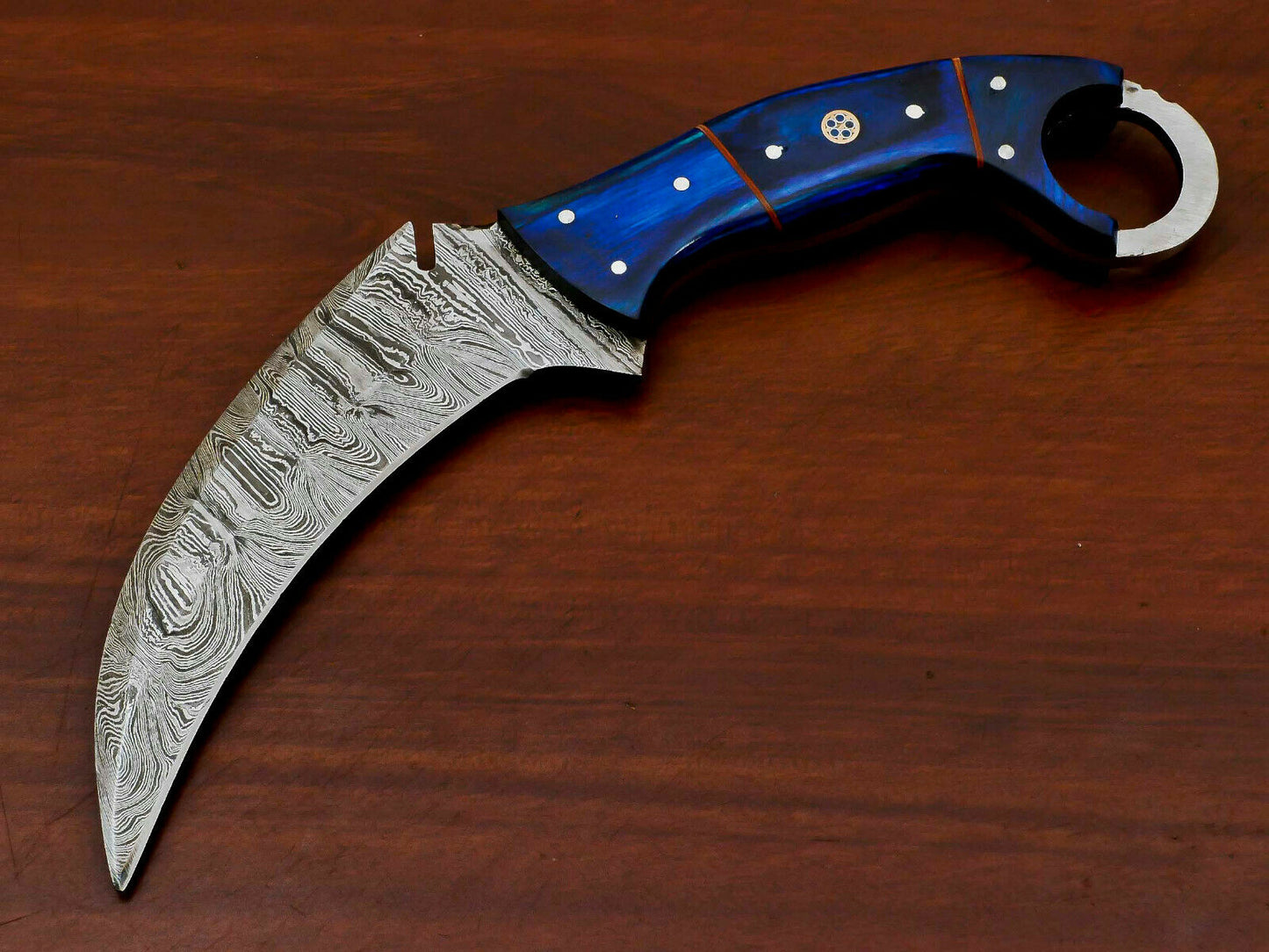HS-887 HANDMADE DAMASCUS CUSTOM PAKKA WOOD KARAMBIT HUNTING KNIFE