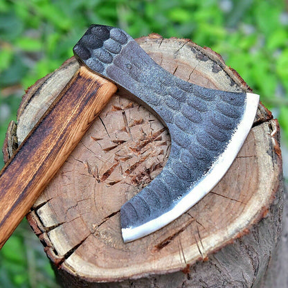 handmade Viking bearded axe close view