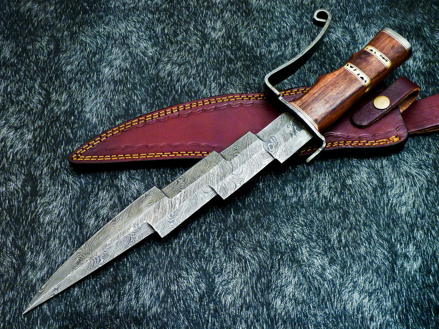 HS-381 '' Custom Hand Forged Damascus Steel 16" Hunting Knife - Natural Wood