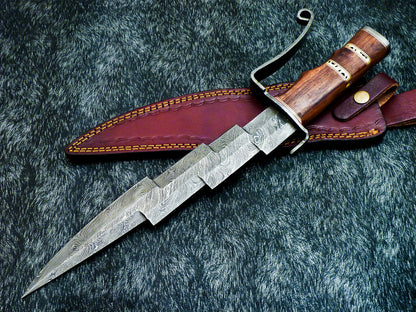 HS-381 '' Custom Hand Forged Damascus Steel 16" Hunting Knife - Natural Wood
