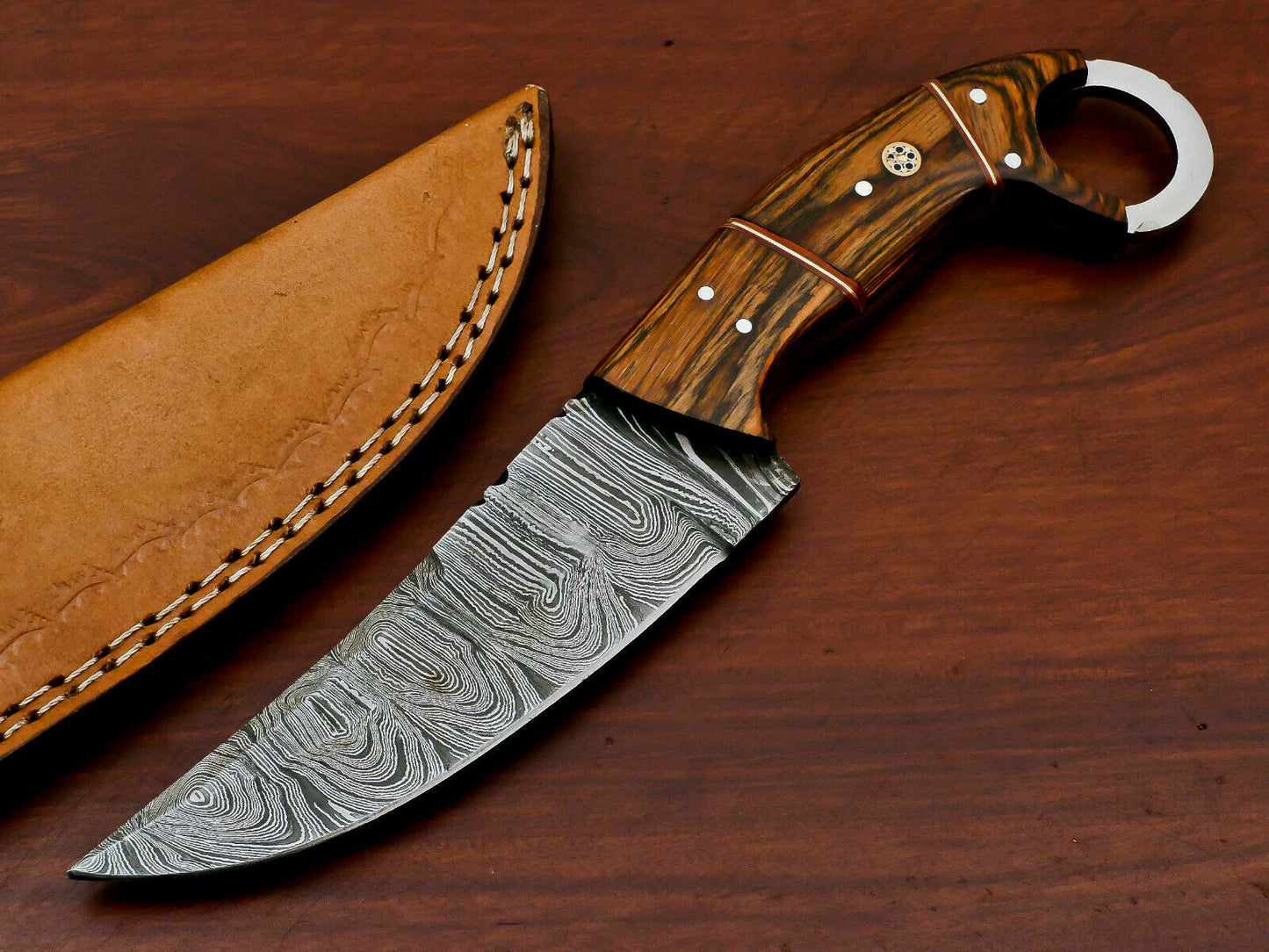 HS-571 HANDMADE DAMASCUS CUSTOM PAKKA WOOD HANDLE SKINNING CAMPING KNIFE