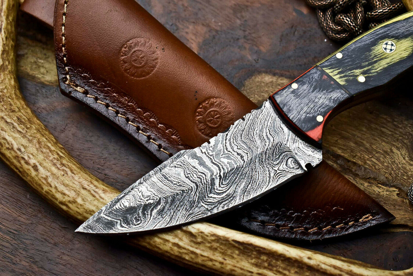 HS-616 Handmade Damascus Skinning Blade Camping Full Tang Knife