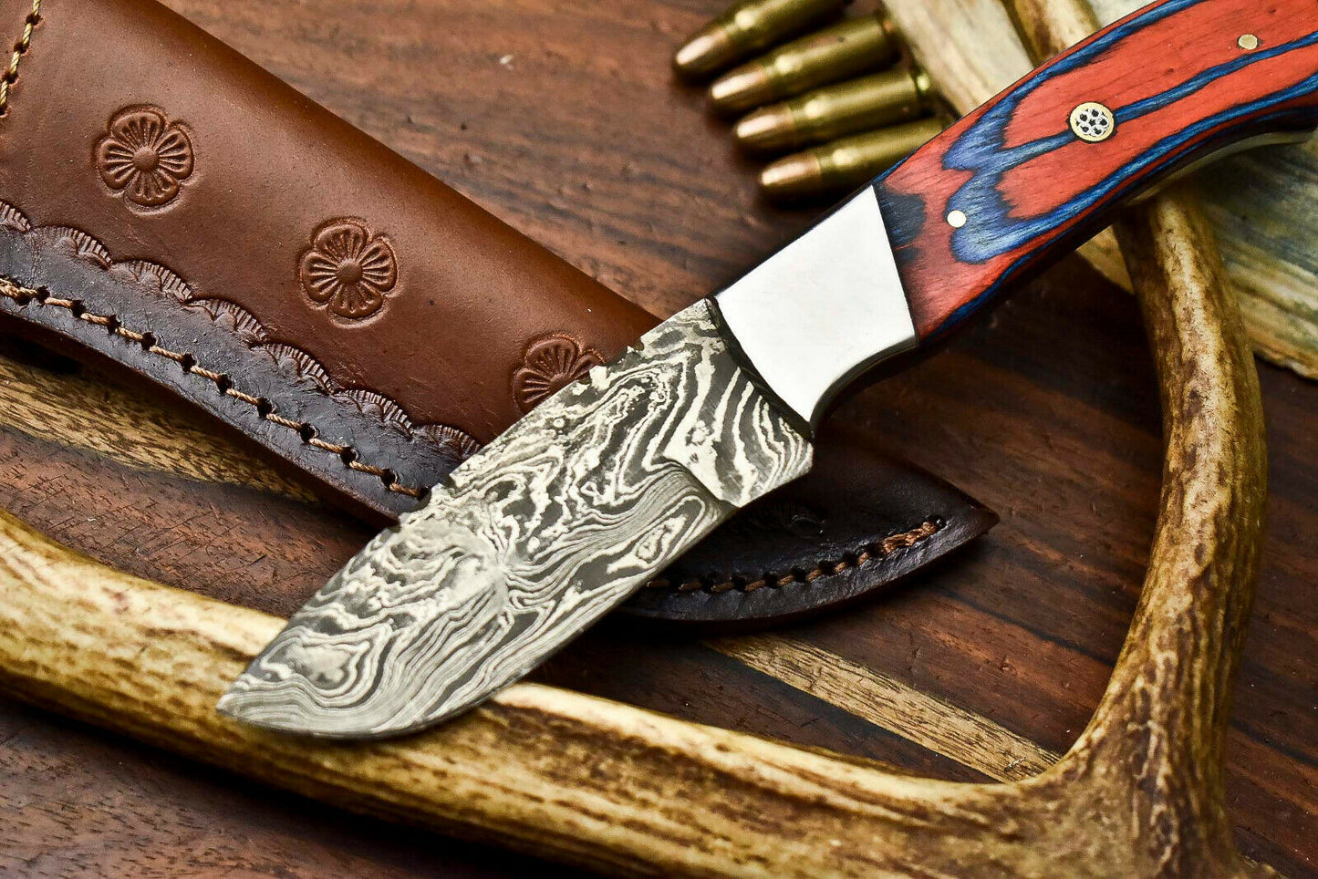 HS-620 Handmade Damascus Skinning Blade Camping Full Tang Knife