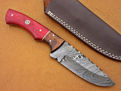 HS-768 Custom Handmade Damascus Skinner Knife With Hard Wood & Rose Wood Hanlde