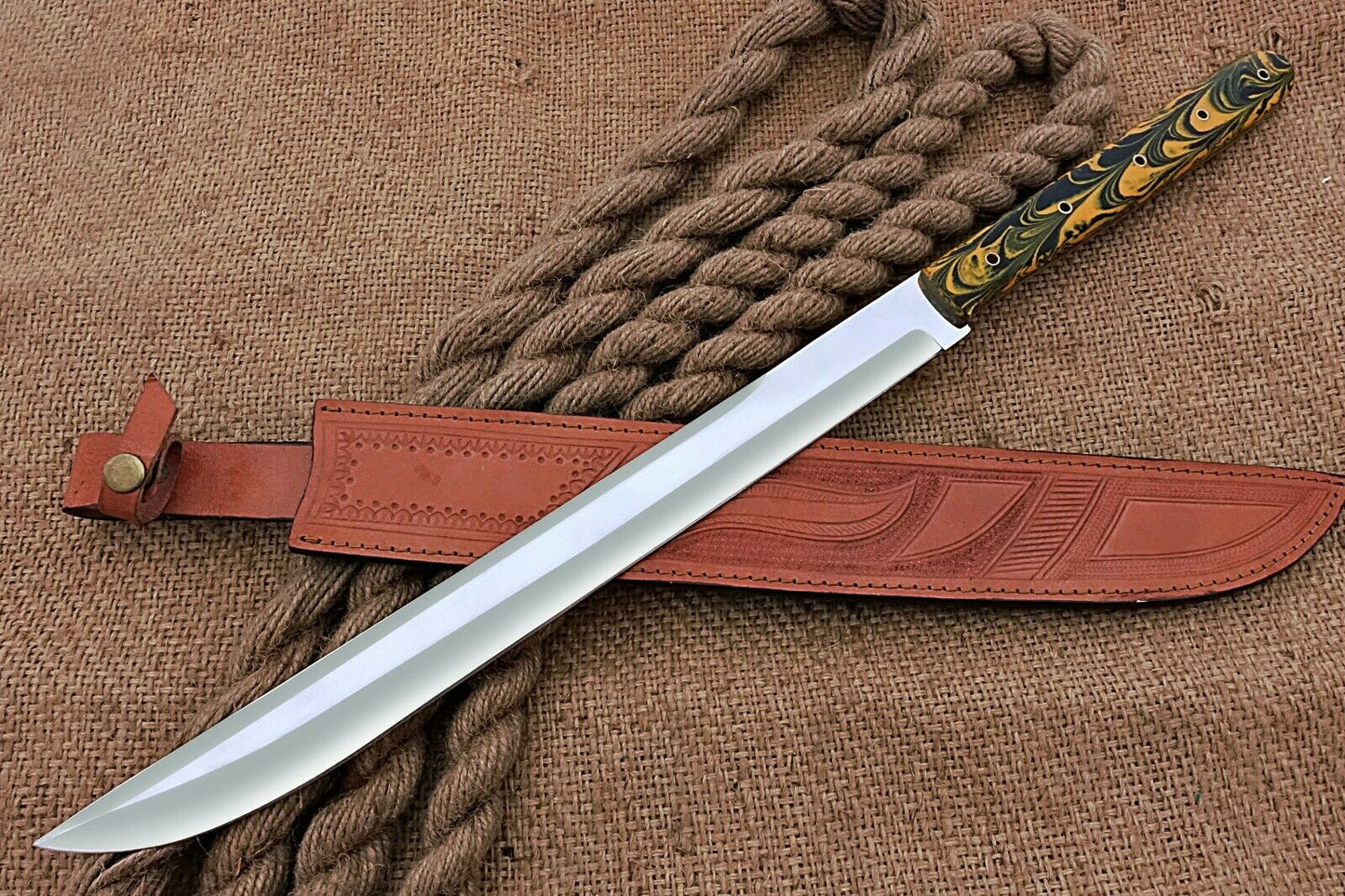 HS-1102 | Custom Handmade Steel D2 Fighter Hunting Combat Mini Sword knife With Resin Handle