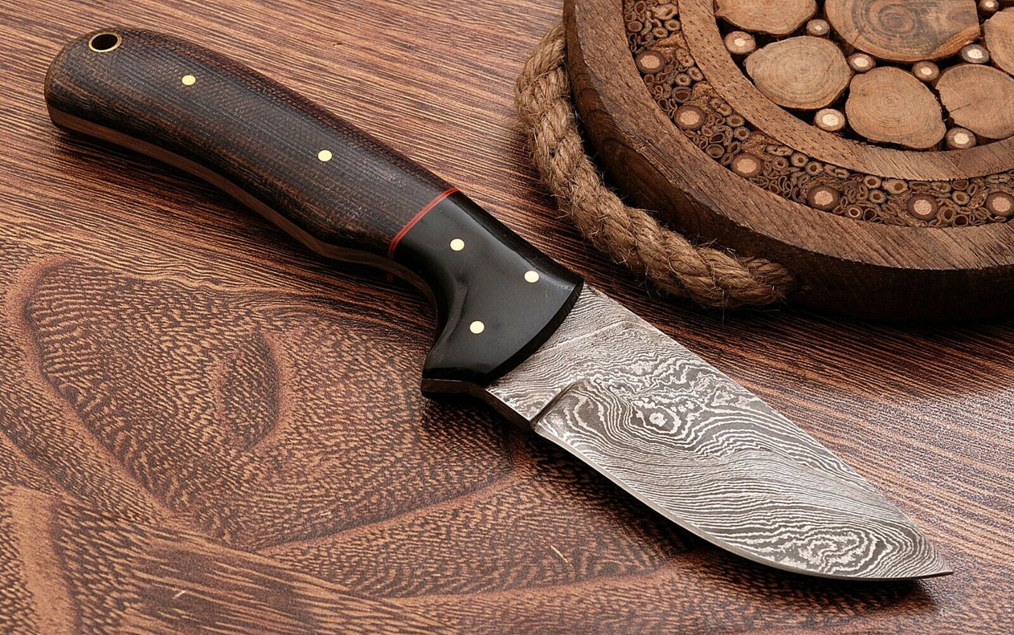 HS-765 Custom Handmade Damascus Steel Skinner Knife With Micarta Buffalo Horn Handle