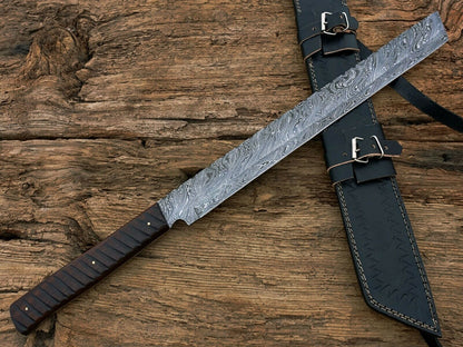 HS-1087 | Hand Forged Damascus Steel Full Tang Sword,Rose wood Handle,Leather Cover