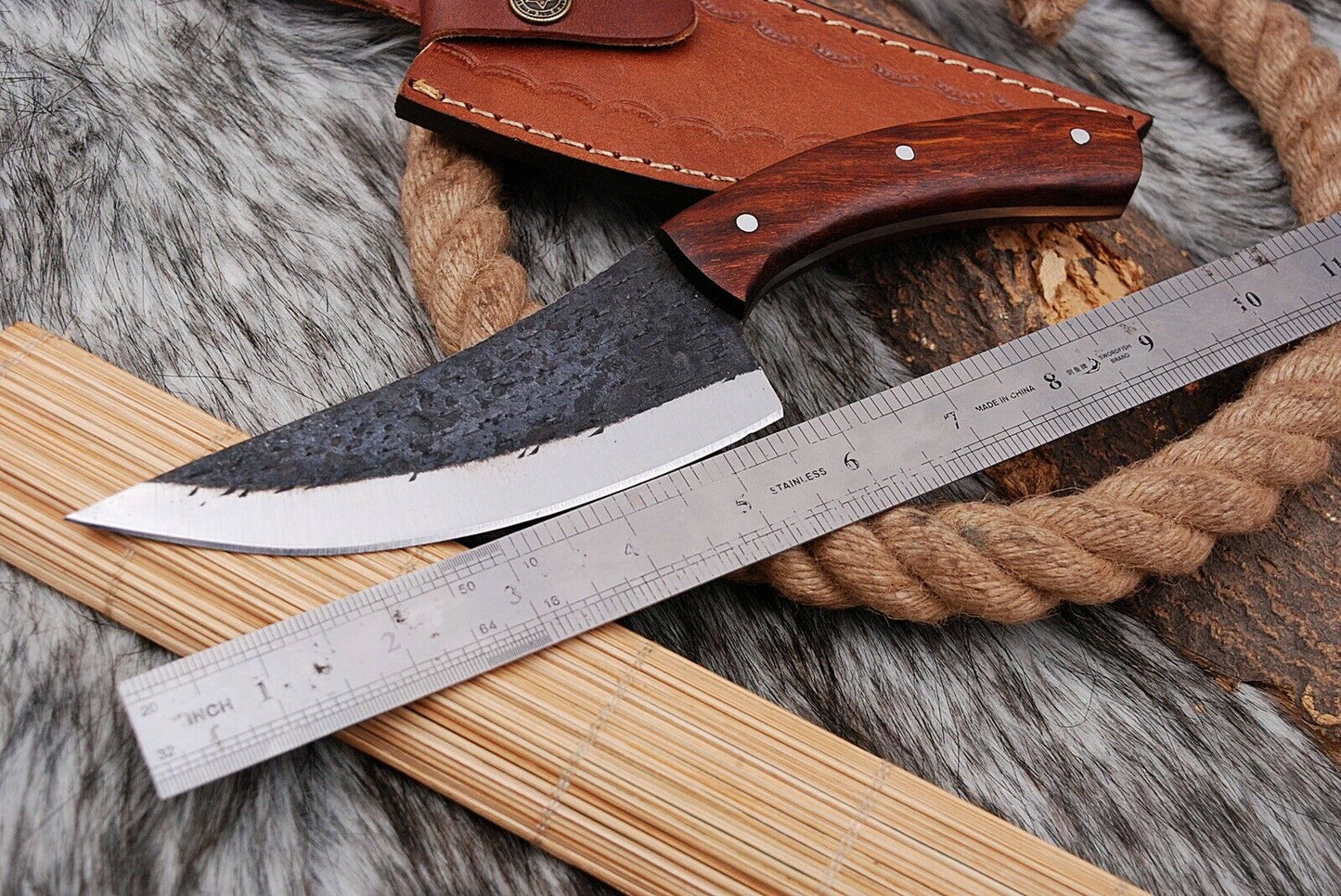 HS-441 | Custom Handmade High Carbon Railroad Steel Chef-Hunting knife - Awesome Wood Handle