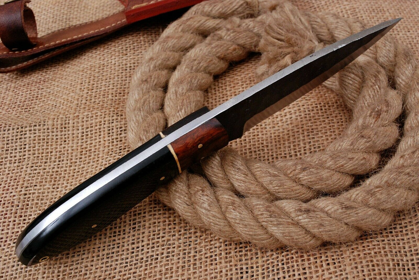 HS-751 Custom Hand Forged Railroad Steel Skinner Knife 8.0 inch Overall Buffalo Horn Handle