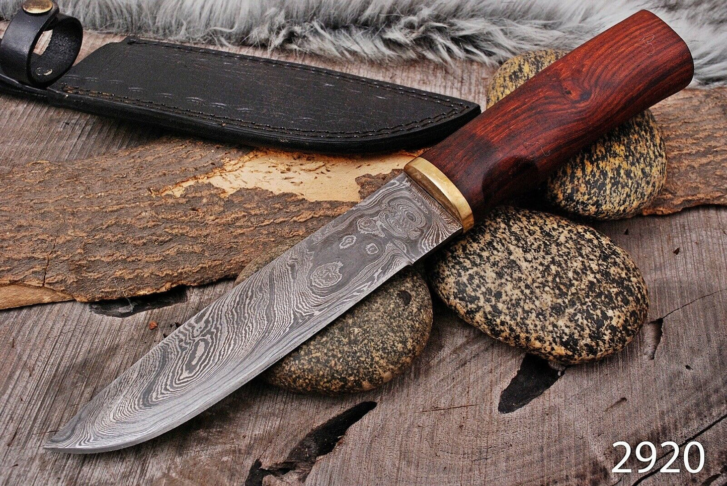 HS-450 | Custom Handmade Damascus Steel Hunting Camping Best Knife - Awesome Wood With Very Reasonable Price