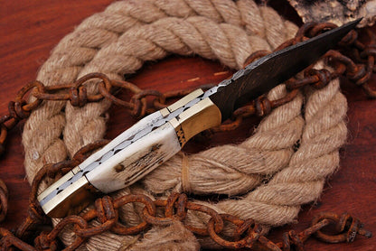 HS-432 | Custom Handmade Damascus Steel Hunitng Knife - Stag Horn Handle
