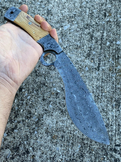 HS-875 Custom Handmade Damascus Steel 12 Inch Kukri Knife - Wood Handle