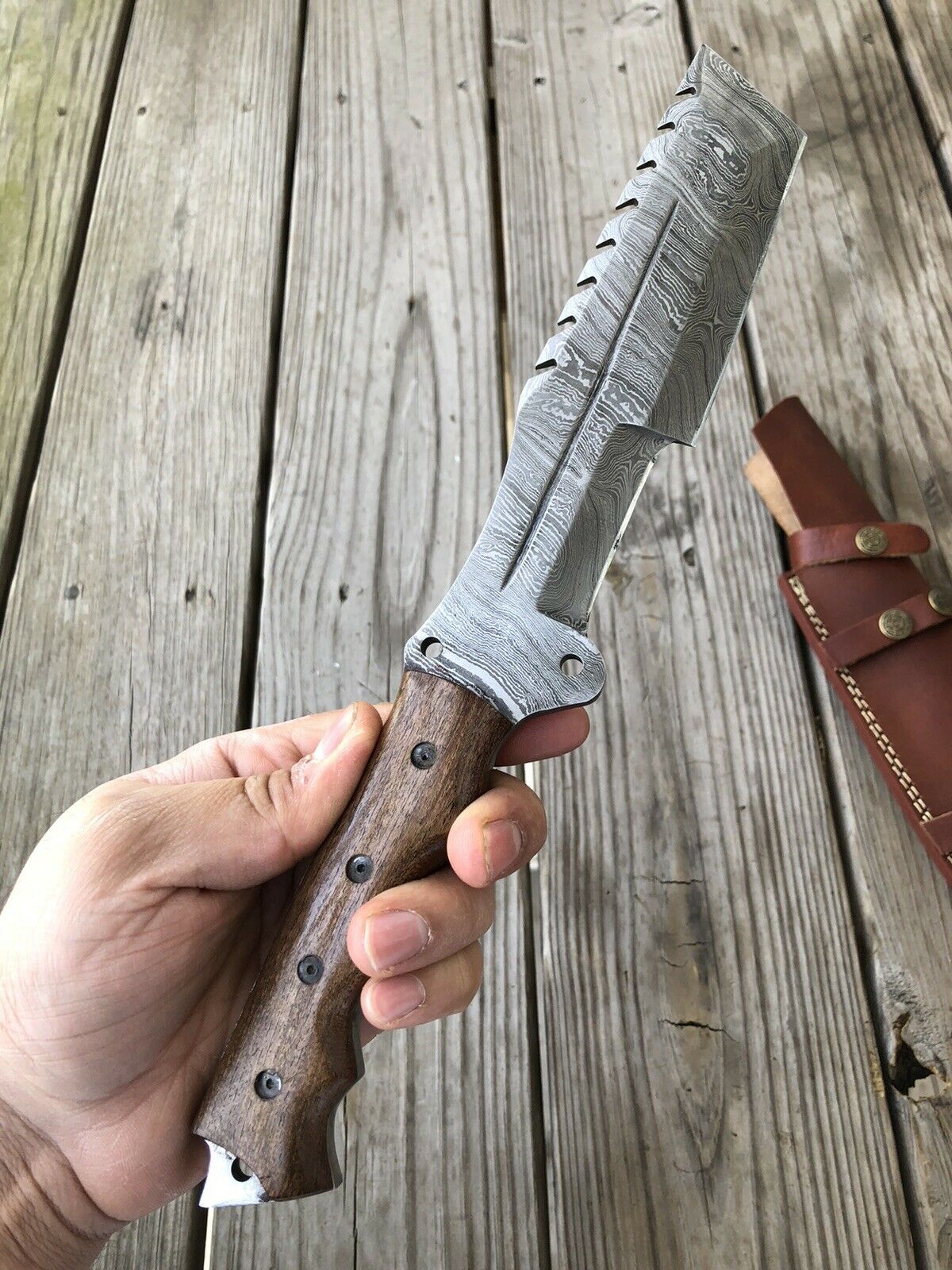 HS-931 Custom Handmade Damascus Steel Awesome Tracker-Hunting knife - Wood Handle