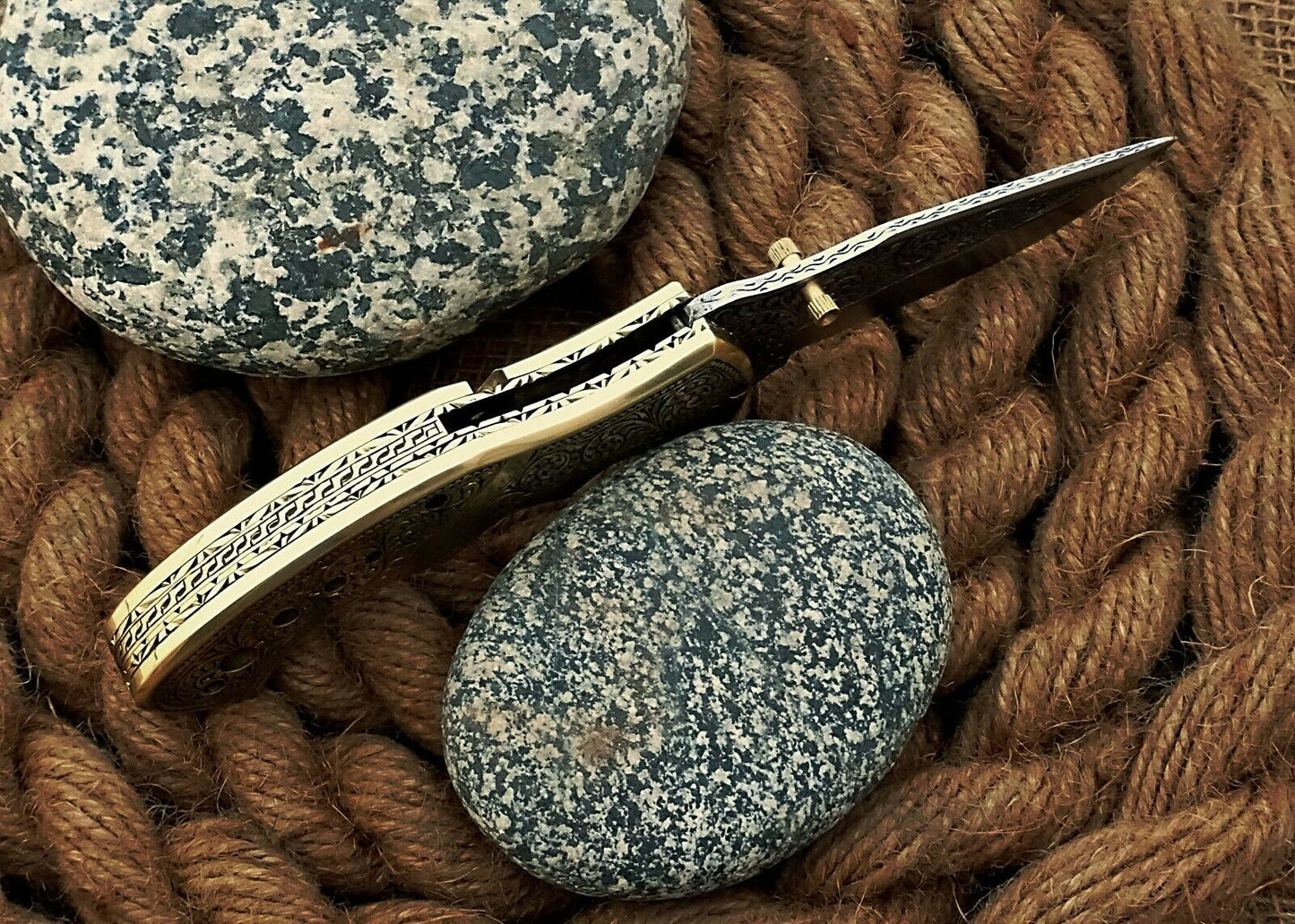 Custom Hand Engraved Folding-Pocket Knife Life Time Used With Brass Engraved Handle