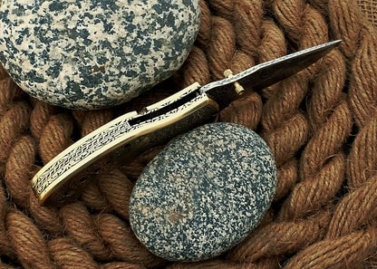 Custom Hand Engraved Folding-Pocket Knife Life Time Used With Brass Engraved Handle