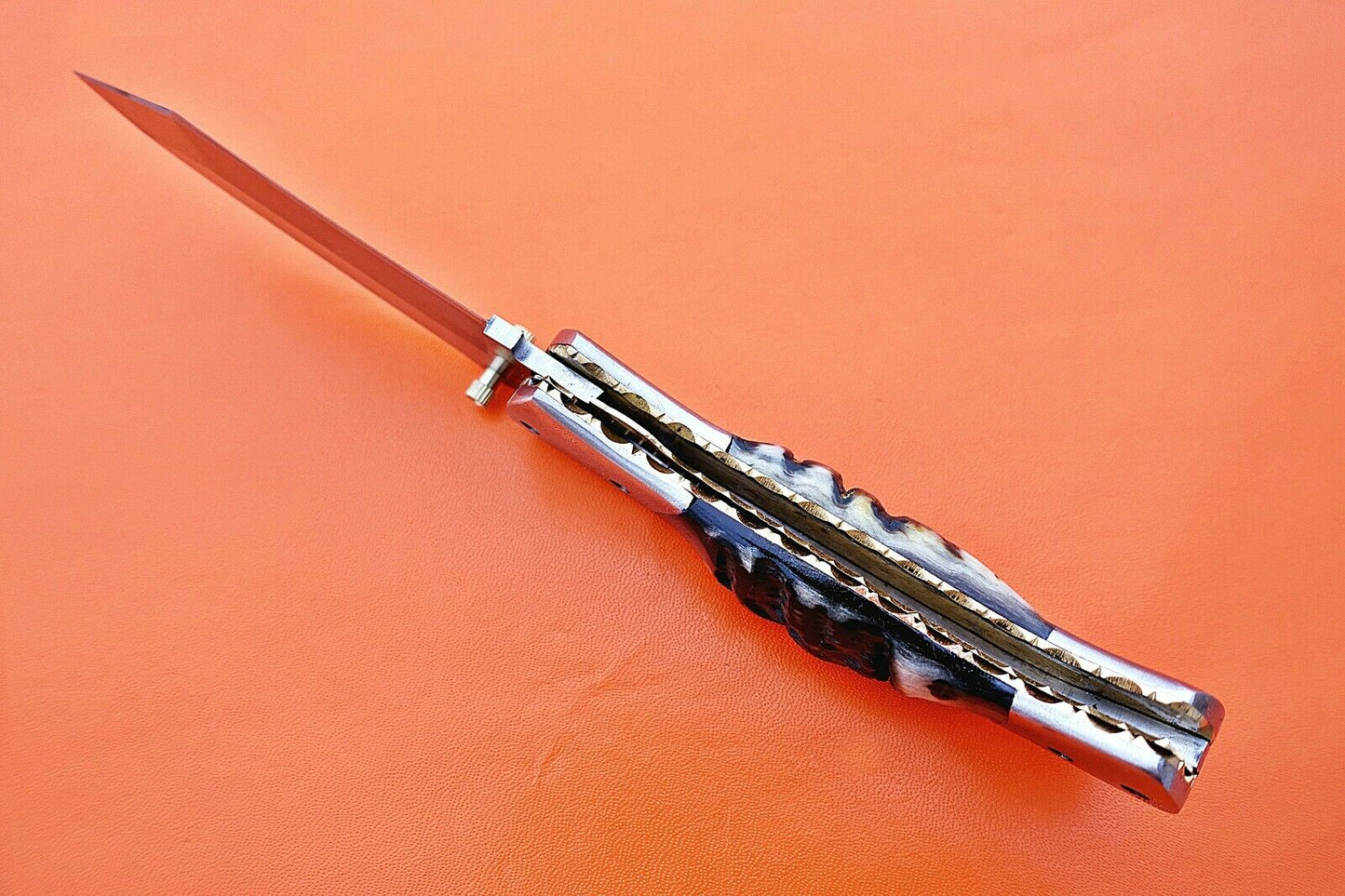 Custom Handmade Stainless Steel Bolsters Folding-Pocket Knife With Ram Horn Handle
