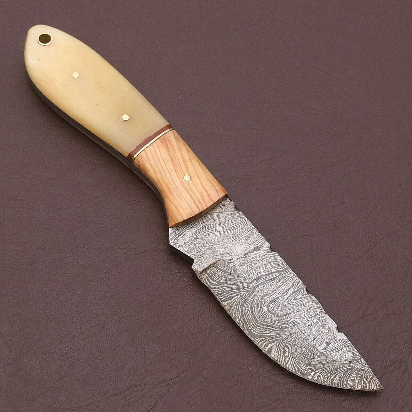 HS-778 Custom Handmade Damascus Skinner Knife With Bone + Wood Handle