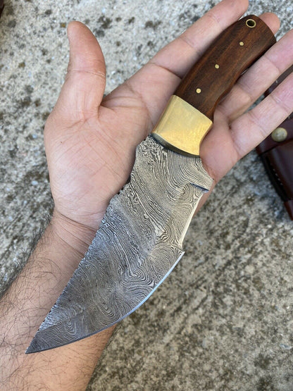 HS-940 Custom Handmade Damascus Hunting Tracker Knife WithWood Handle