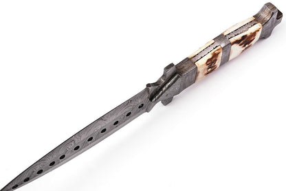 HS-859 Custom Handmade Damascus Steel Dagger Fix knife - Stag Horn Handle