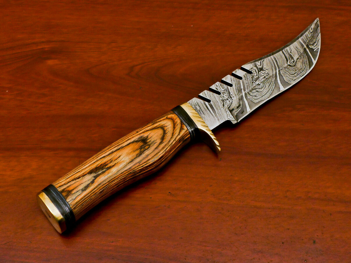 HS-488 Custom Handmade Damascus Bowie-Hunting Knife With Hard Wood Handle