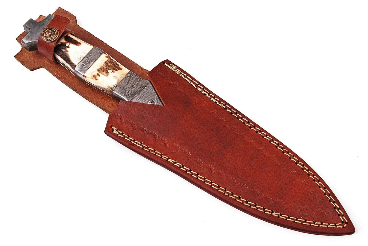 HS-859 Custom Handmade Damascus Steel Dagger Fix knife - Stag Horn Handle
