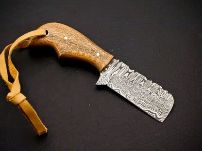 Hand Forged Damascus Steel Bull Cutter Knife 5" – Full Tang | HS-971