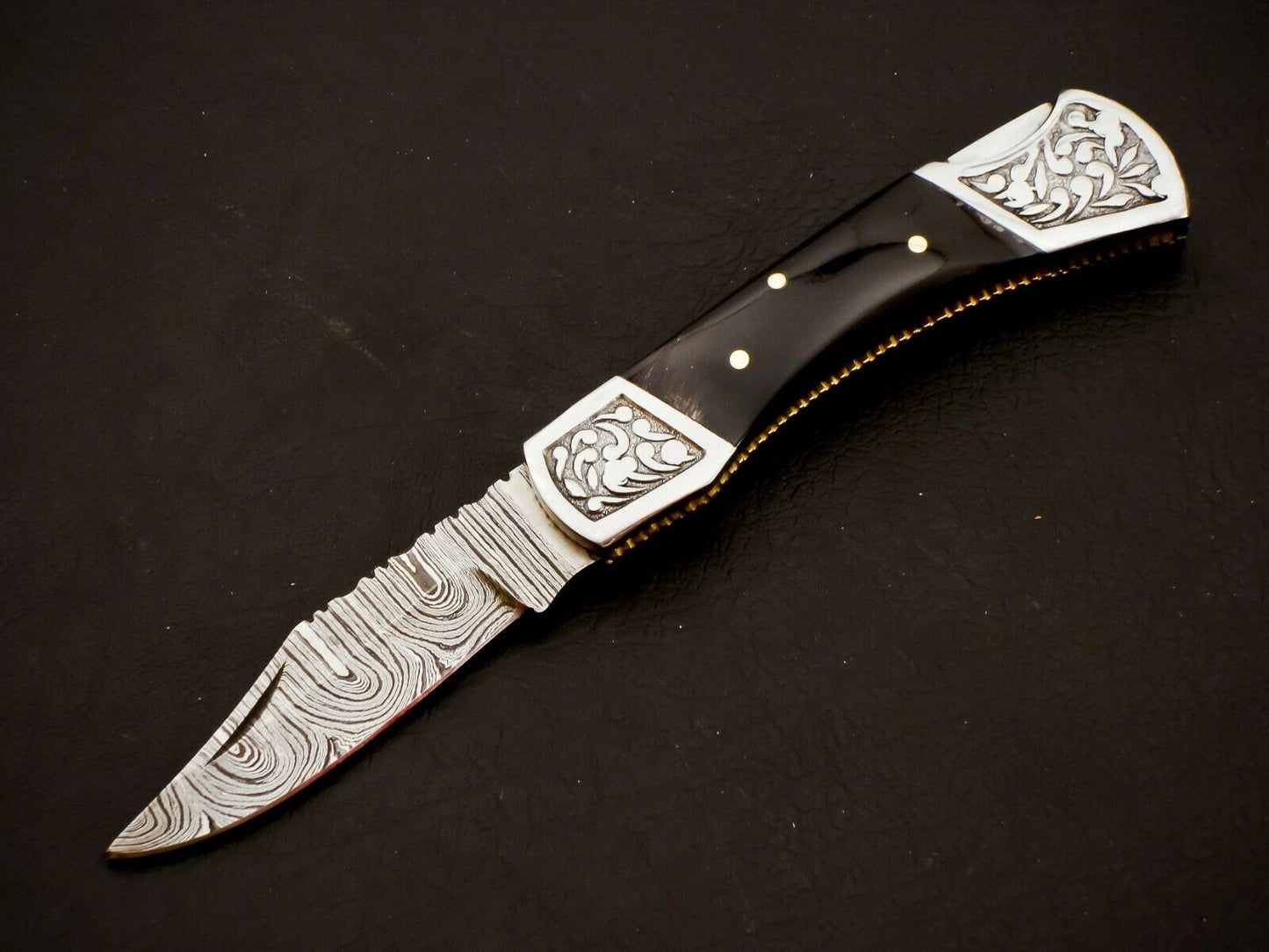 HS-1110 Custom Hand Forged Damascus Steel Back Lock Resin Handle Knife