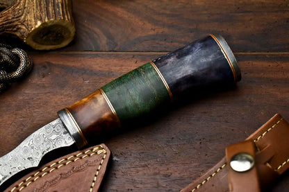 HS-1056 | Custom Hand Made Damascus Blade Hunting Hatchet Mini Viking Axe | Camel Bone & Wood