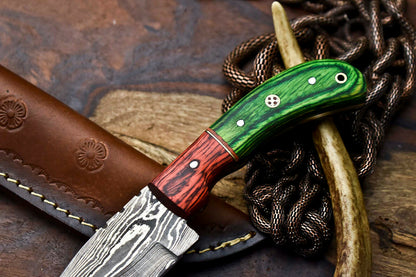 HS-689 Custom Handmade Damascus Steel Skinner Knife - Beautiful Hard Wood  Handle
