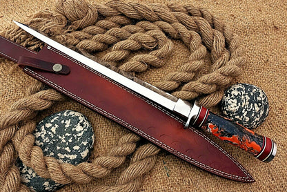 HS-1099 | Custom Handmade Steel D2 Fighter Hunting Combat Mini Sword knife With Resin Handle