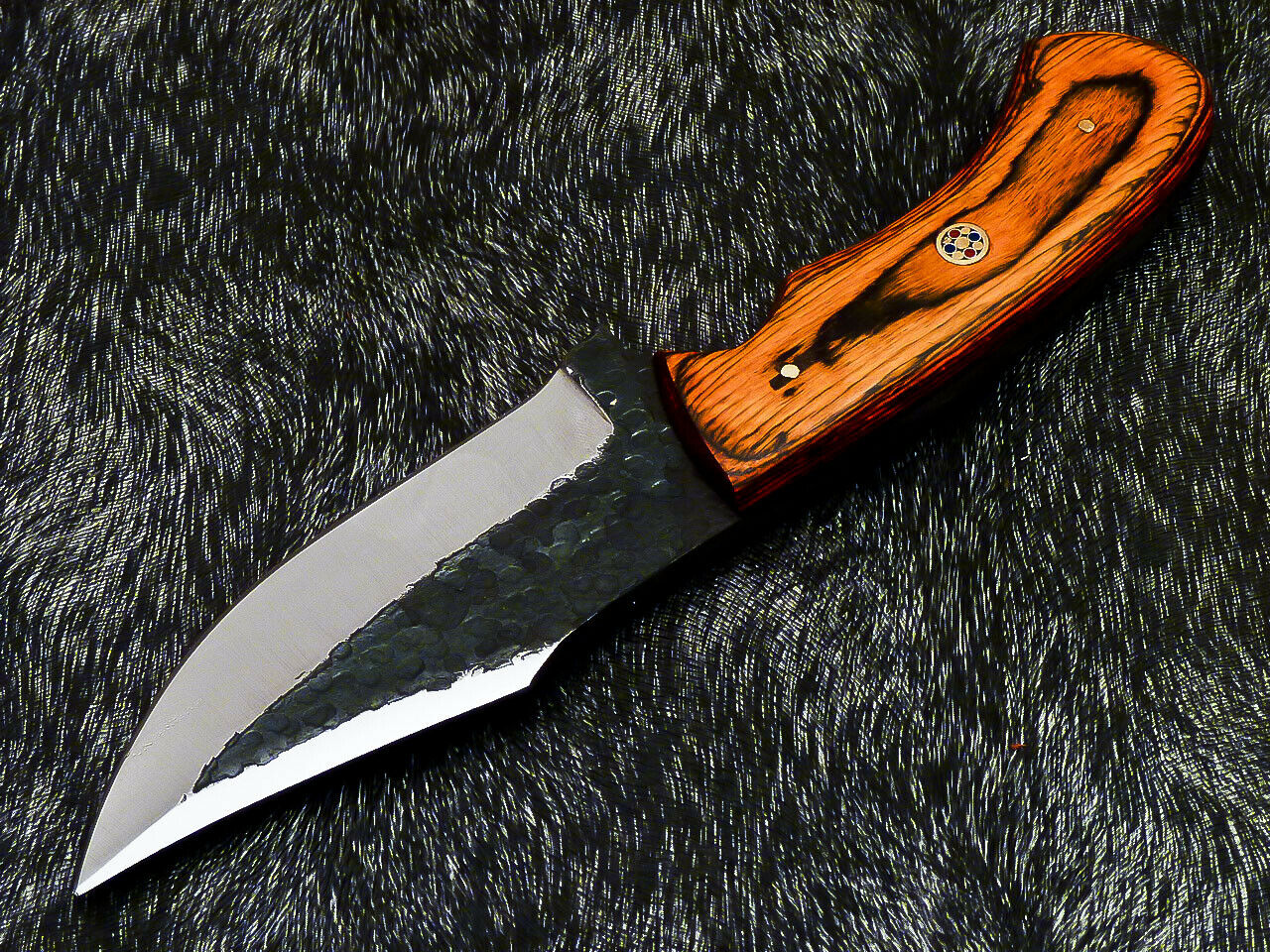 HS-581 Custom Hand Forged Railroad Spike Carbon Steel 8.5" Skinning Knife WOOD