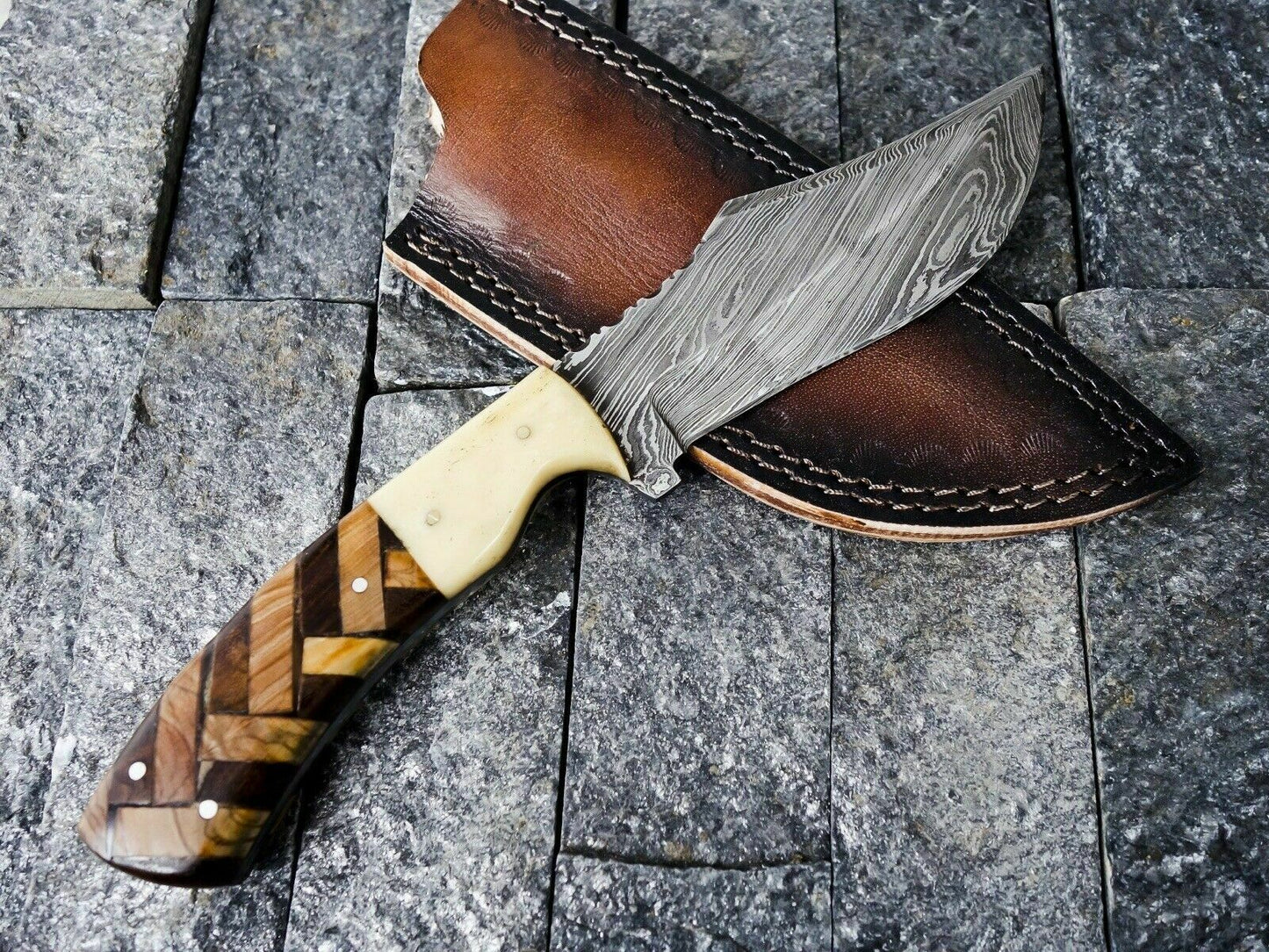 HS-384 '' Custom Handmade Damascus Steel Hunting Dagger Skinner Knife W/Sheath