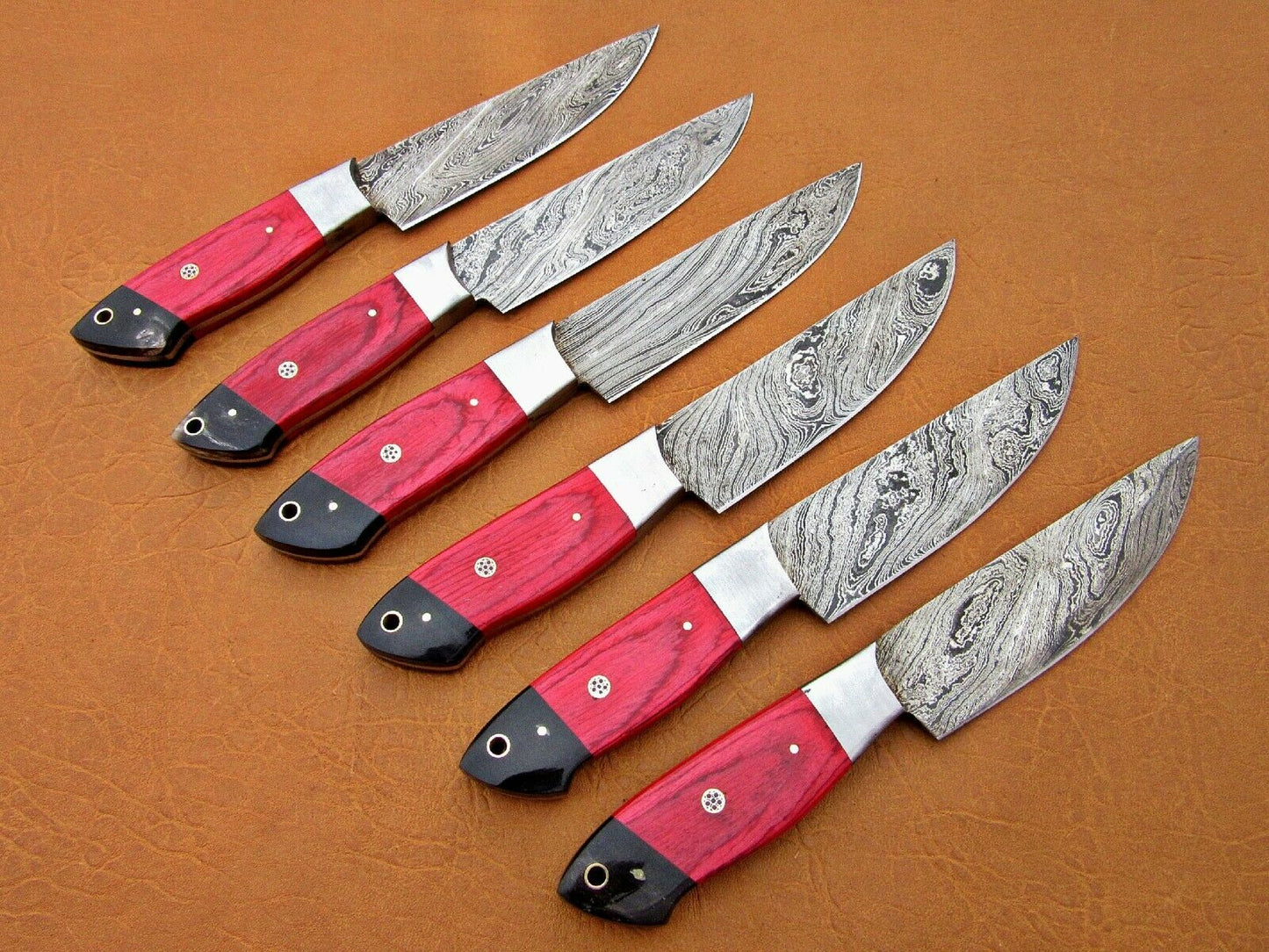 HS-196 Custom Handmade Damascus Steak Knives With Hard Wood Handle