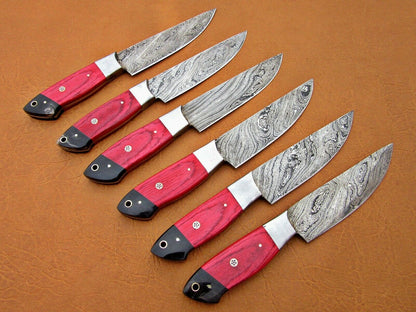 HS-196 Custom Handmade Damascus Steak Knives With Hard Wood Handle