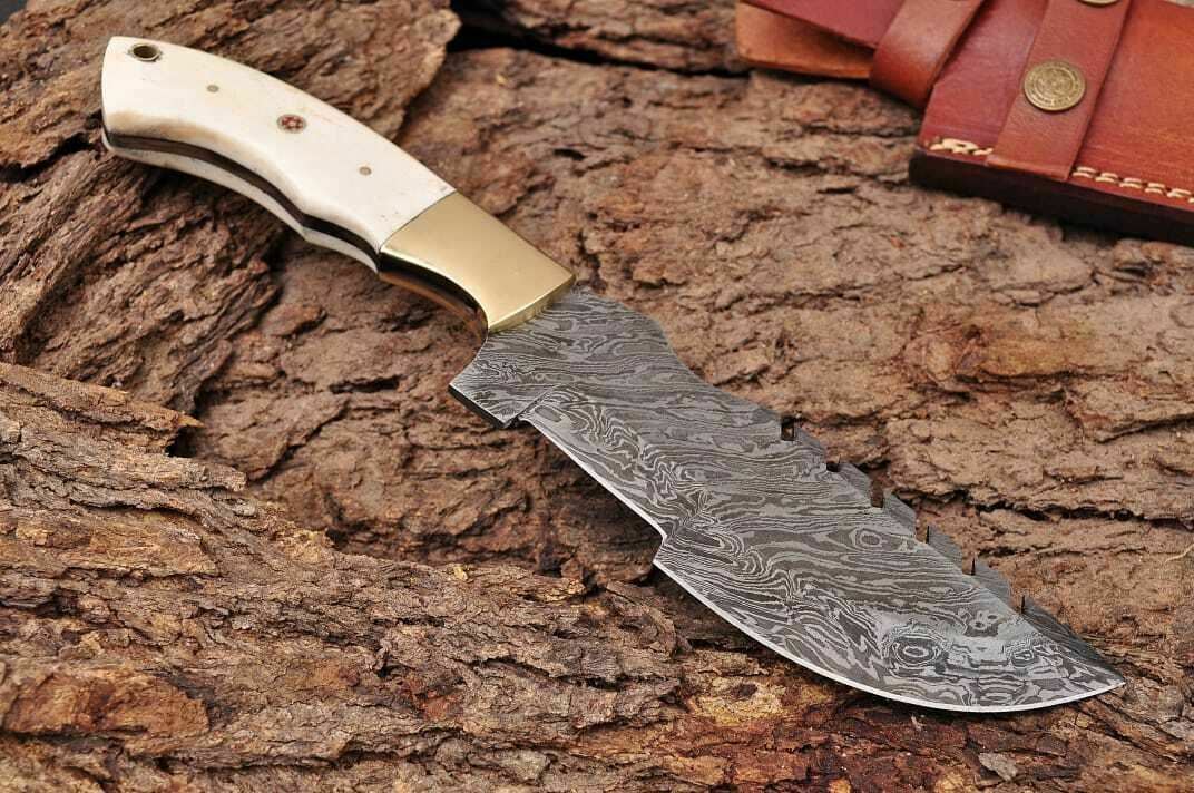 HS-934 Custom Handmade Damascus Steel Tracker-Hunting Knife With Camel Bone Handl