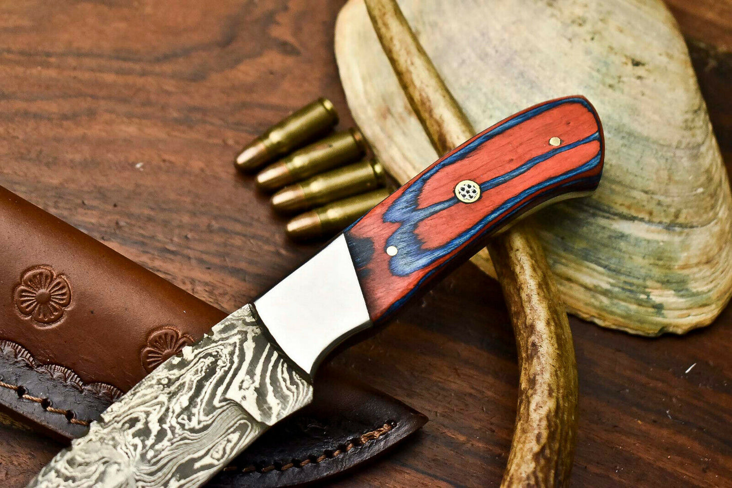 HS-620 Handmade Damascus Skinning Blade Camping Full Tang Knife