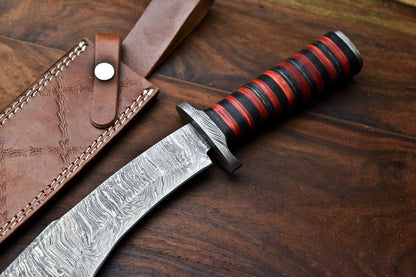 HS-324 | Custom Handmade Damascus Steel Bowie Knife - Beautiful Hard Wood Handle