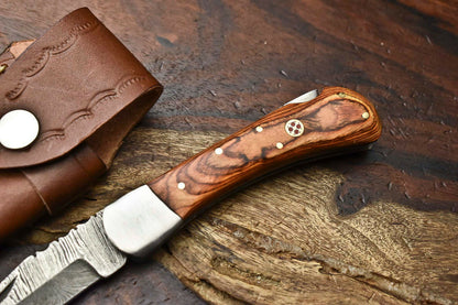 HS-1132  Hand Made Damascus Steel Blade Back Lock Folding Knife