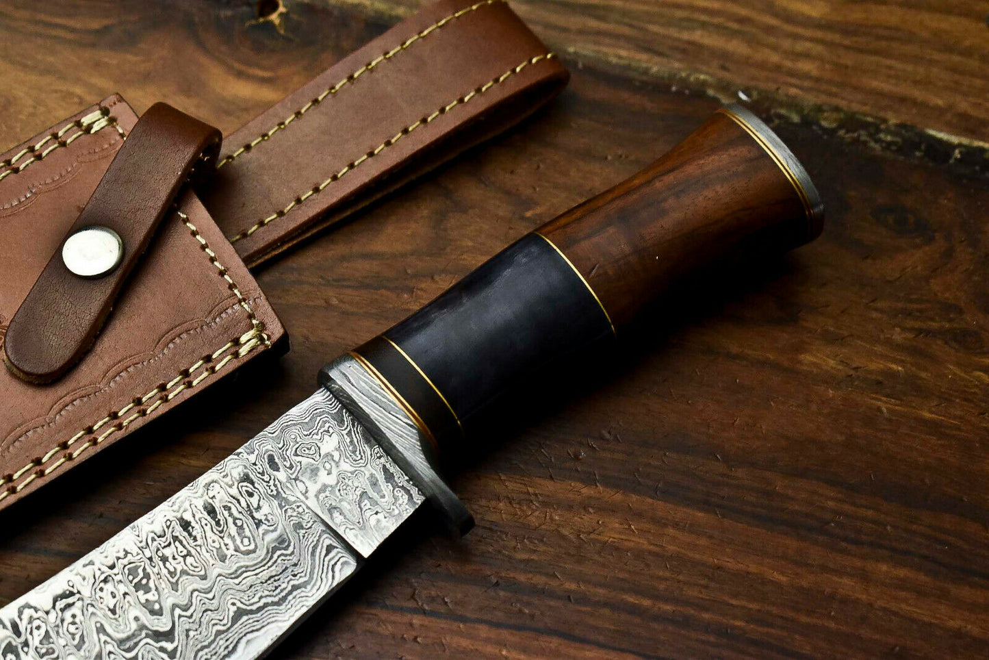 HS-315 Custom Hand Made Damascus Steel Blade Bowie Hunting Knife | CAMEL BONE