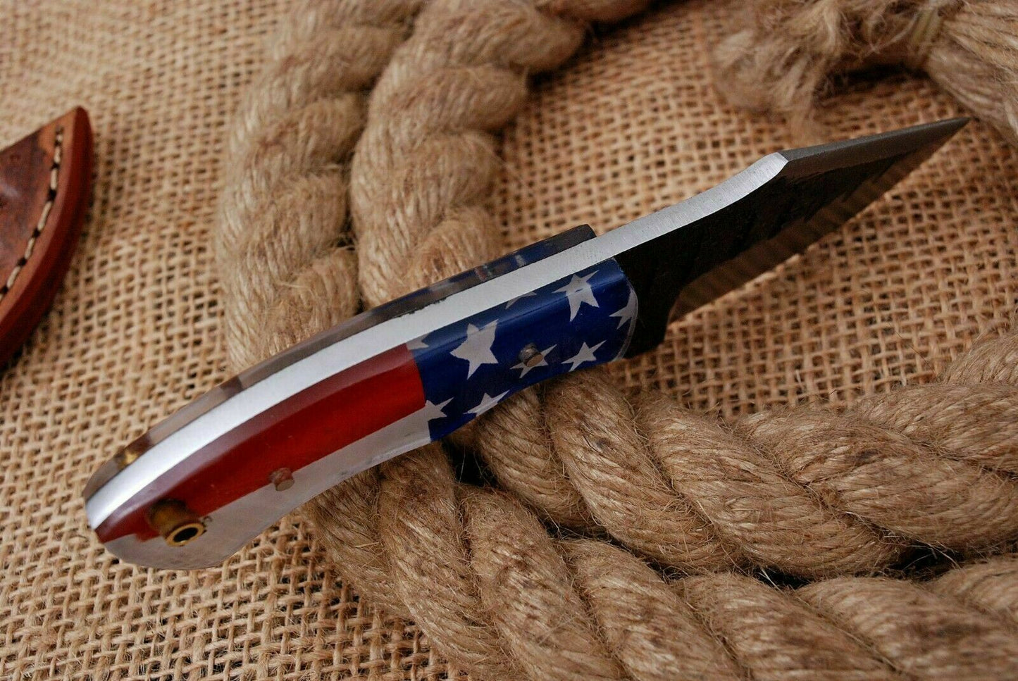 HS-745 6.0'' Custom Handmade High Carbon Mini Skinner Knife With Flag Resin Handle