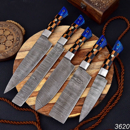 HS-134 '' Custom Handmade HAND FORGED DAMASCUS STEEL CHEF KNIFE Set Kitchen Knives